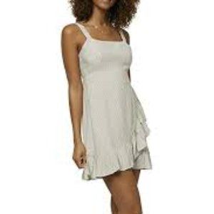 O'NEILL Stripe Ruffle Faux Wrap Minidress-driftwood tan and off white stripe XL